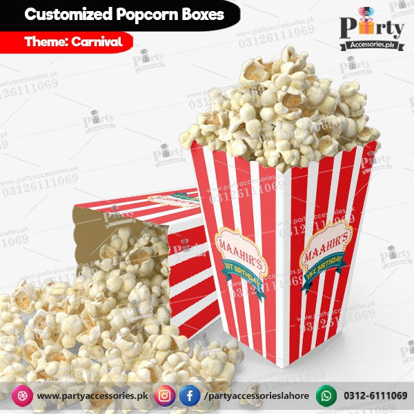Customized Popcorn boxes for Carnival Circus themed birthday party