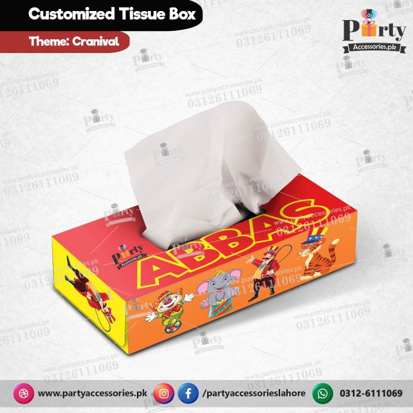 Customized Tissue Box Carnival Circus theme birthday table Decor