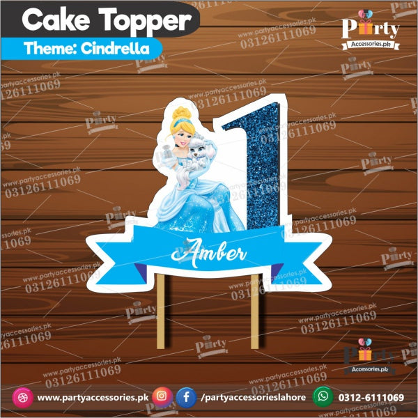 Cinderella theme birthday cake topper customized on card