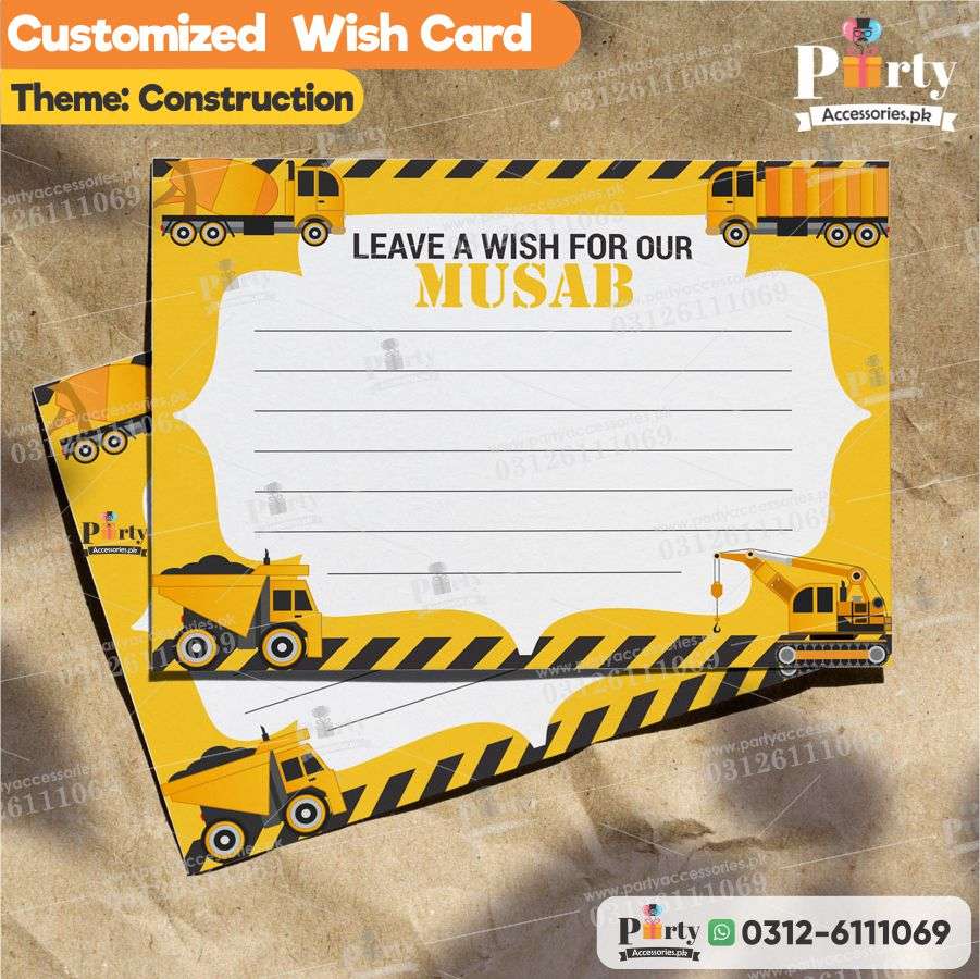 Construction  theme wish cards