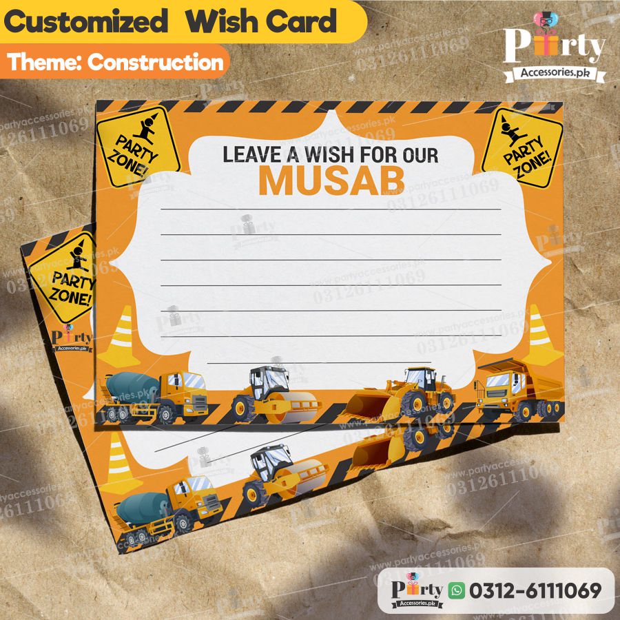 Construction  theme wish cards 