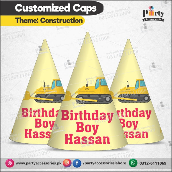 Customized caps in Construction theme birthday party