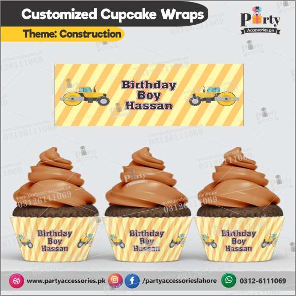 Customized Construction theme Cupcake wraps 