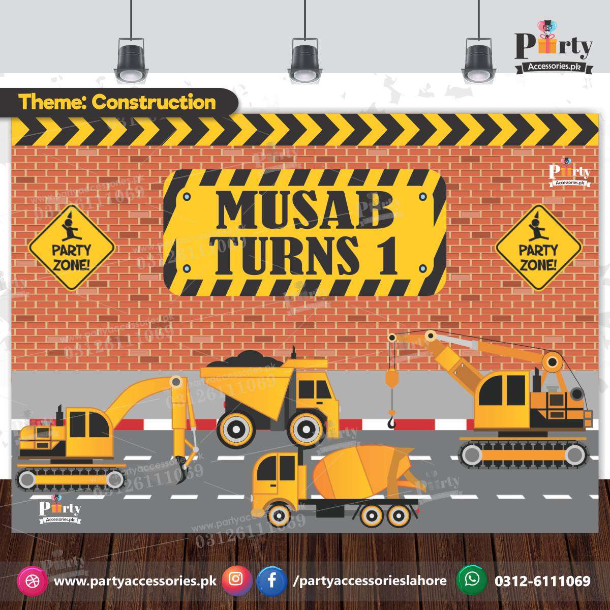 Construction theme Birthday Party customized Backdrop