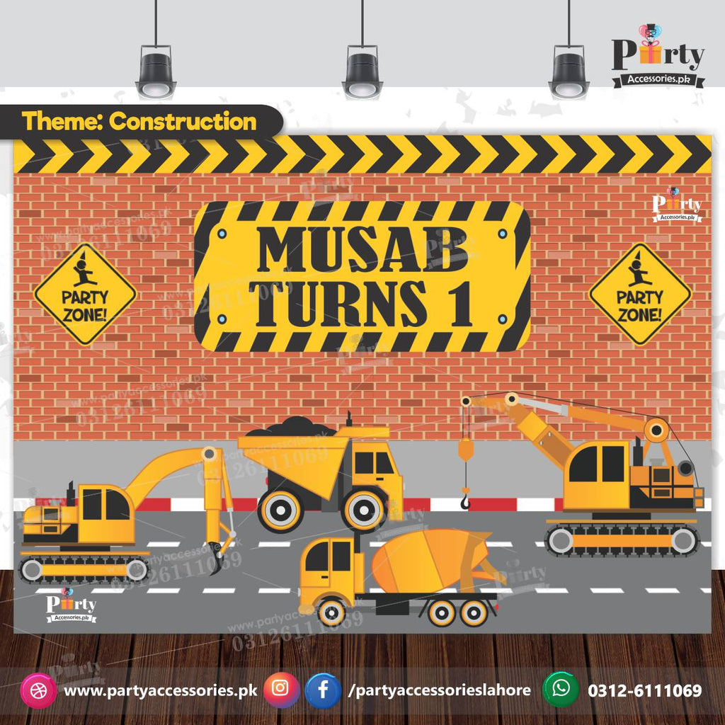 Construction theme Birthday Party customized Backdrop