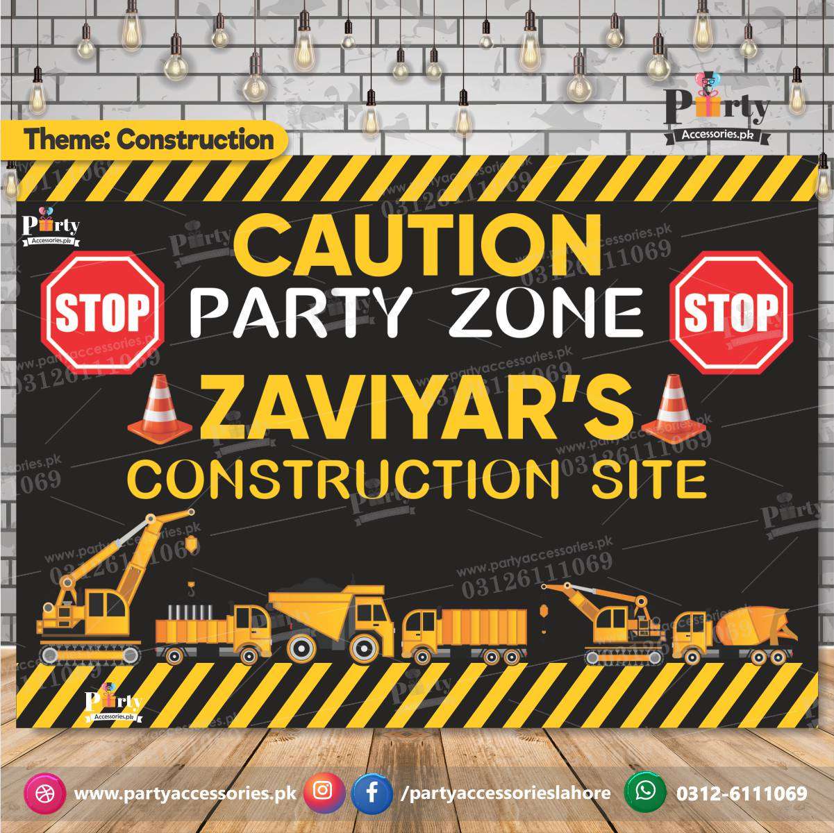 Construction theme Birthday Party customized Backdrop