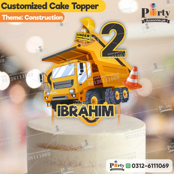 Construction birthday theme cake topper customized on card