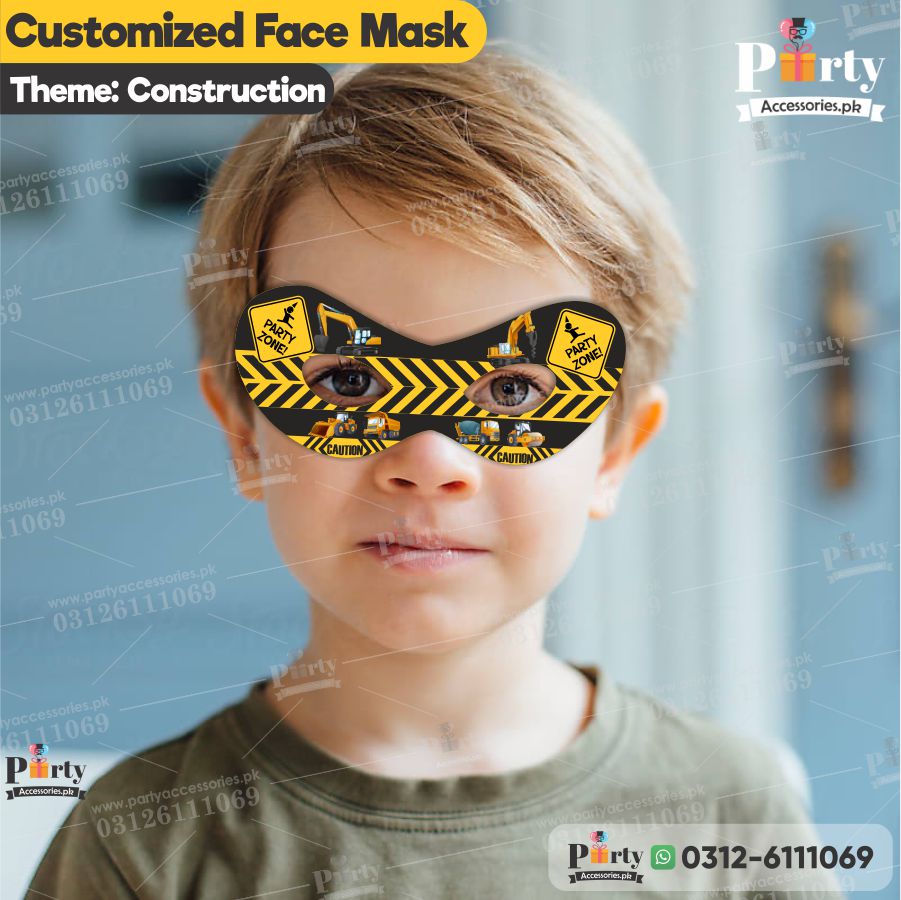 Construction theme birthday party eye face masks | Pack of 6 pcs