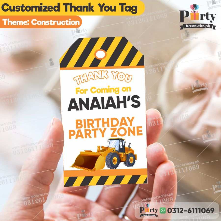 Construction theme Customize Gift | Thank you tags