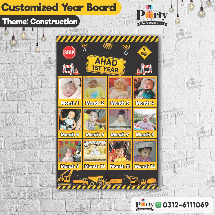 Customized Month wise year Picture board in Construction theme (year board) amazon ideas