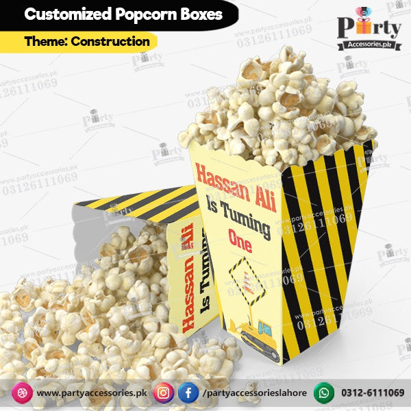 Customized Popcorn boxes for Construction themed birthday party