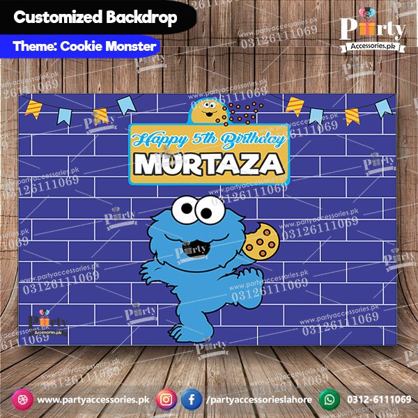 Customized Cookie monster Theme Birthday Party Backdrop