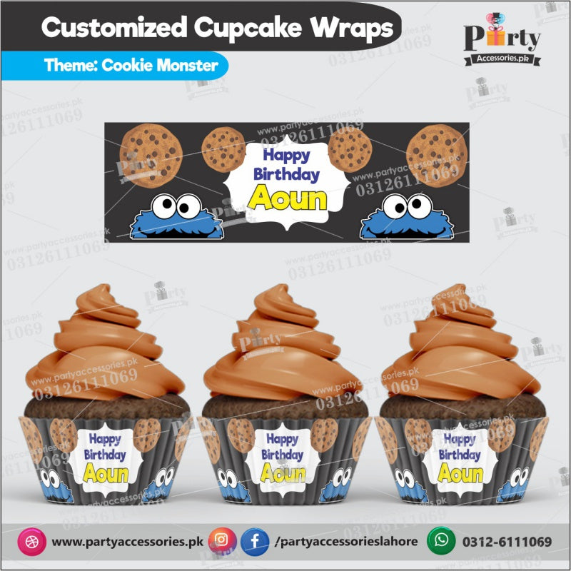 Customized Cookie Monster theme Cupcake wraps
