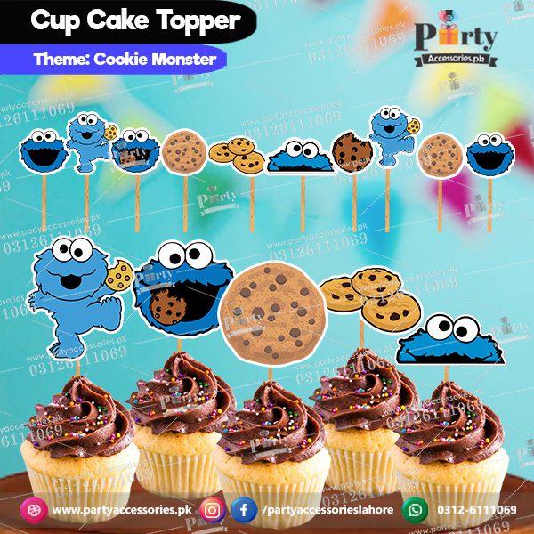 Cookie monster theme birthday cupcake toppers set cutouts