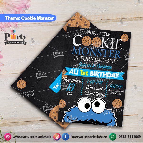 Customized Cookie Monster theme Party Invitation Cards