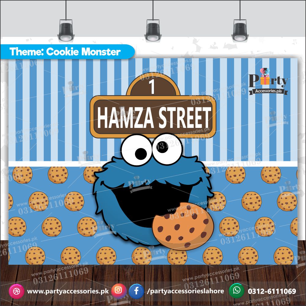 Customized Cookie monster Theme Birthday Party Backdrop new
