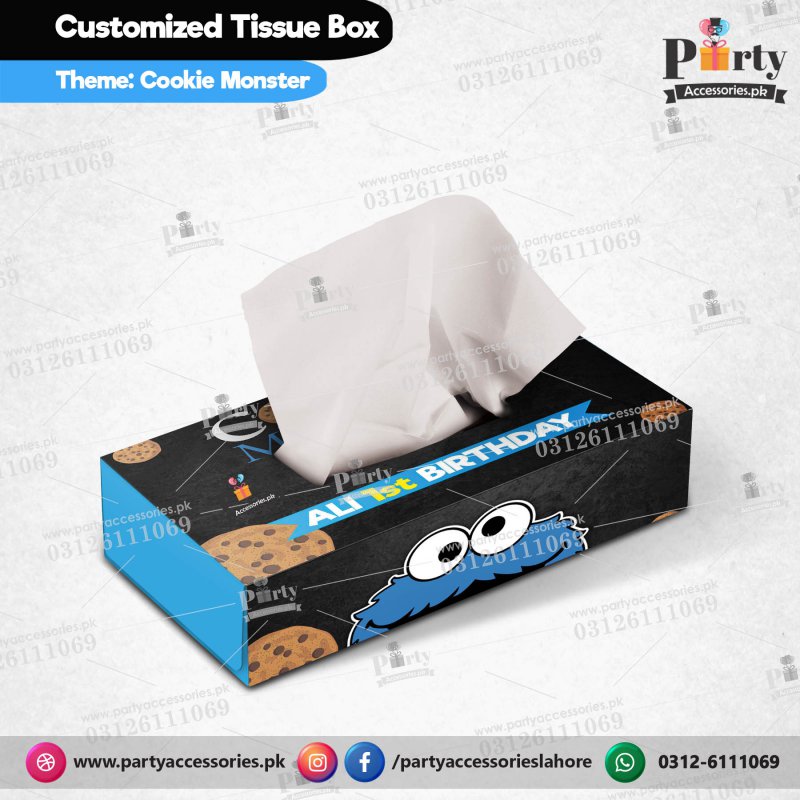 Customized Tissue Box in Cookie Monster theme birthday table Decor