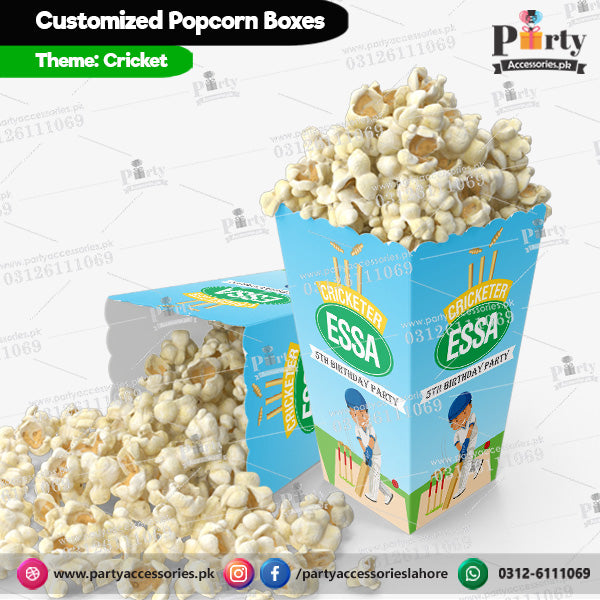 Customized Popcorn boxes for Cricket themed birthday party