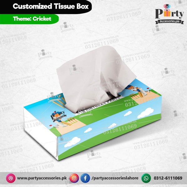 Customized Tissue Box in Cricket theme birthday table Decor