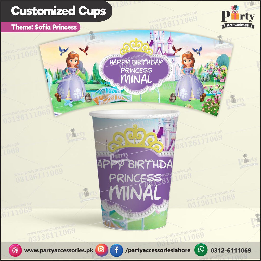 Customized disposable Paper cups in Sofia the First theme party
