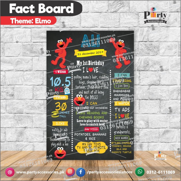 Customized Elmo theme first birthday Fact board / Milestone Board