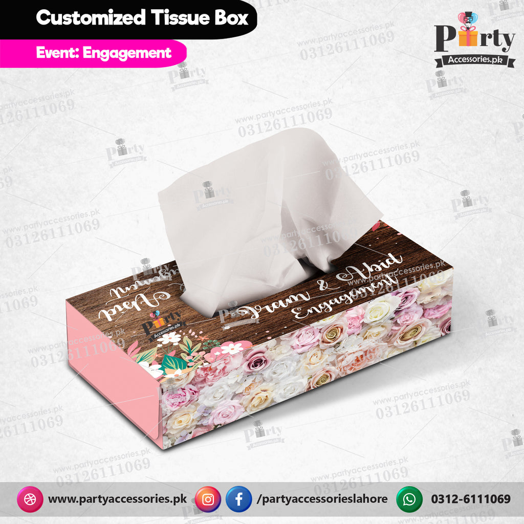 Customized Tissue Box cover for ENGAGEMENT Party Celebration table Decor
