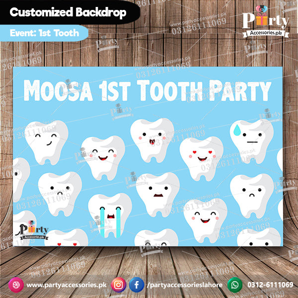 Customized backdrop for your Kid's first tooth party for boy 1st tooth celebration ideas