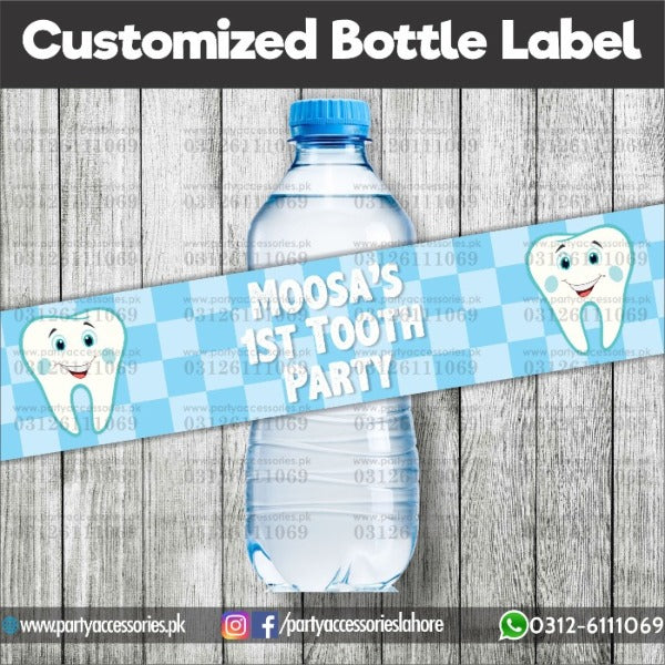 Bottle labels for First tooth theme celebration table decor 1st tooth ideas