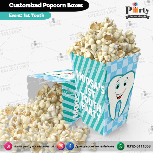 First tooth celebration pinterest Popcorn holder boxes in blue | Pack of 6