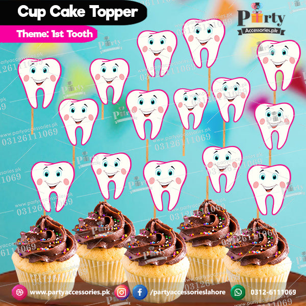 Customized Cupcake toppers for the First tooth Party Celebration table decor