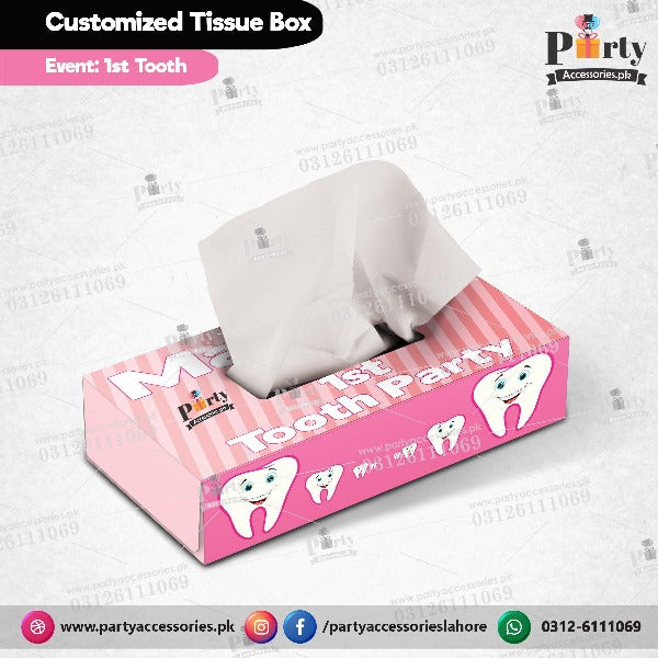 Customized Tissue Box cover for First tooth Party Celebration table Decor