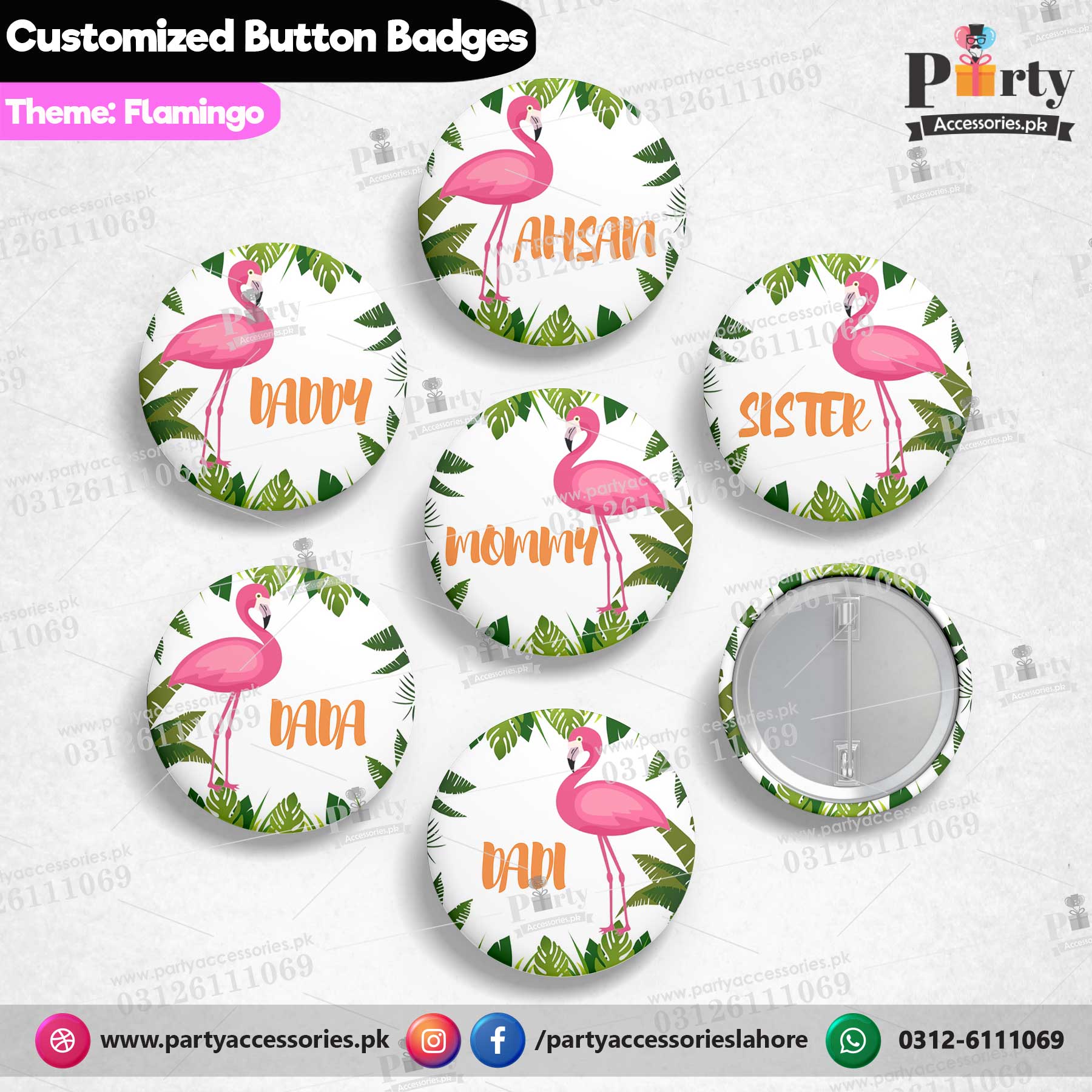 Customized flamingo button badges