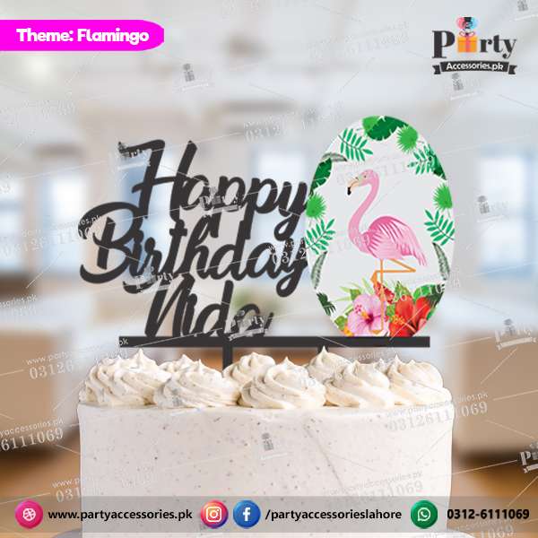 Flamingo theme Customized wooden cake topper
