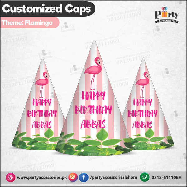 Customized Cone shape caps in Flamingo theme birthday party