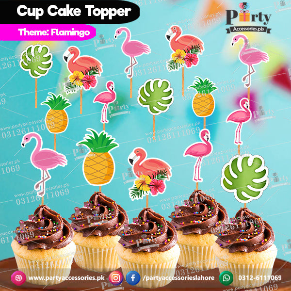 Flamingo theme birthday cupcake toppers