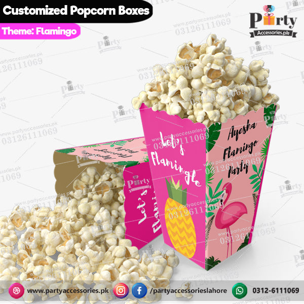 Customized Popcorn boxes for flamingo themed birthday party