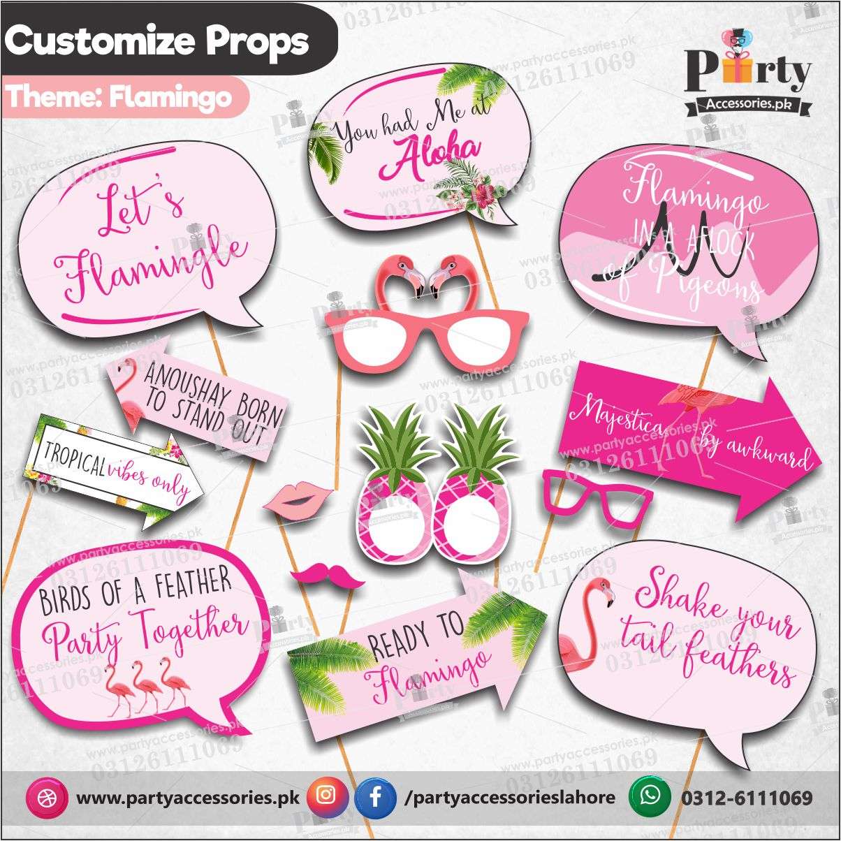 Customized props set for Flamingo theme birthday party