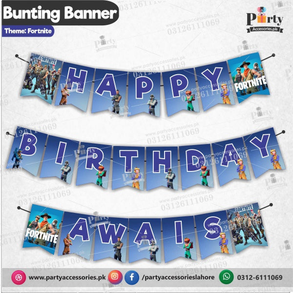 Customized Fortnite theme Birthday bunting Banner