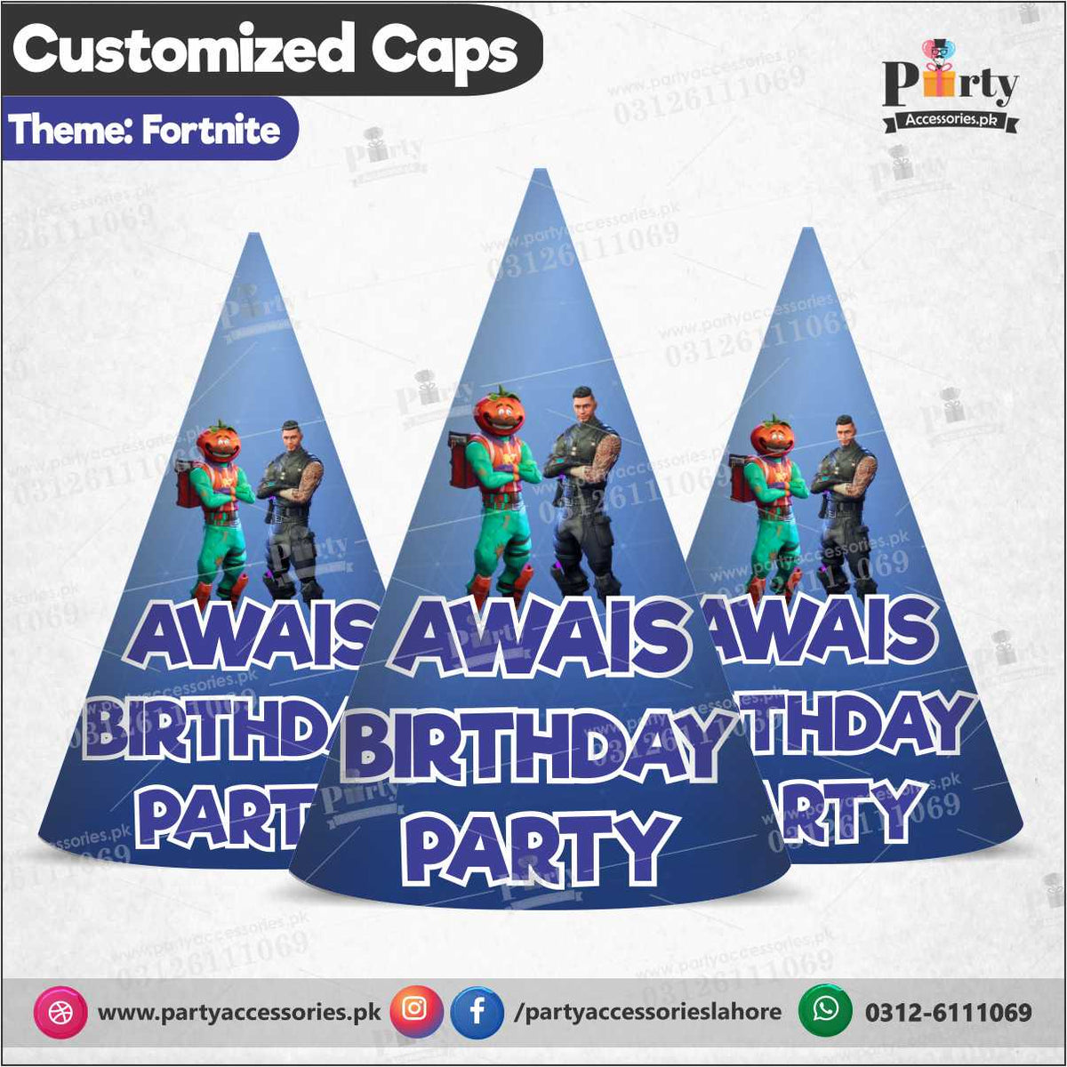 Customized caps in Fortnite theme birthday party – PartyAccessories.pk