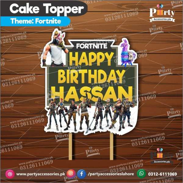 Customized card cake topper for birthday in Fortnite theme