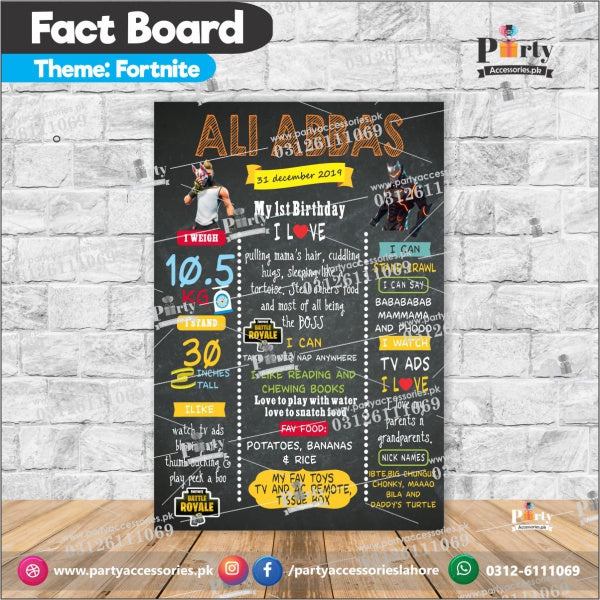Customized Fortnite Theme birthday Fact board / Milestone Board