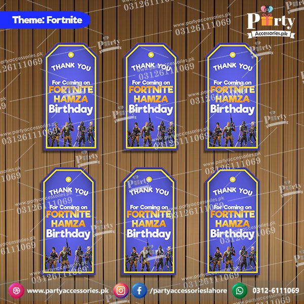 Customized Gift tags / Thank you tags in Fortnite theme for Birthday Parties