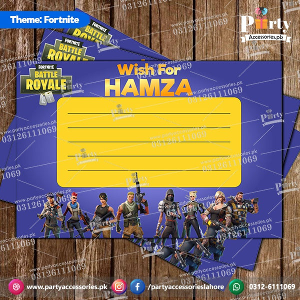 Customized Fortnite theme Party wish Cards