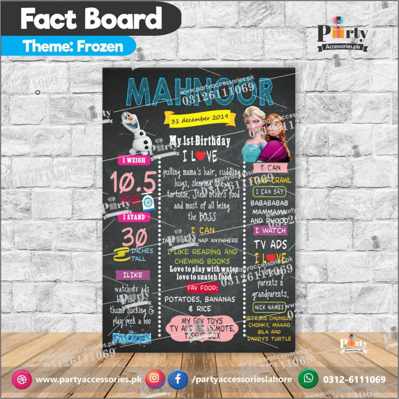 Customized Frozen theme first birthday Fact board / Milestone Board