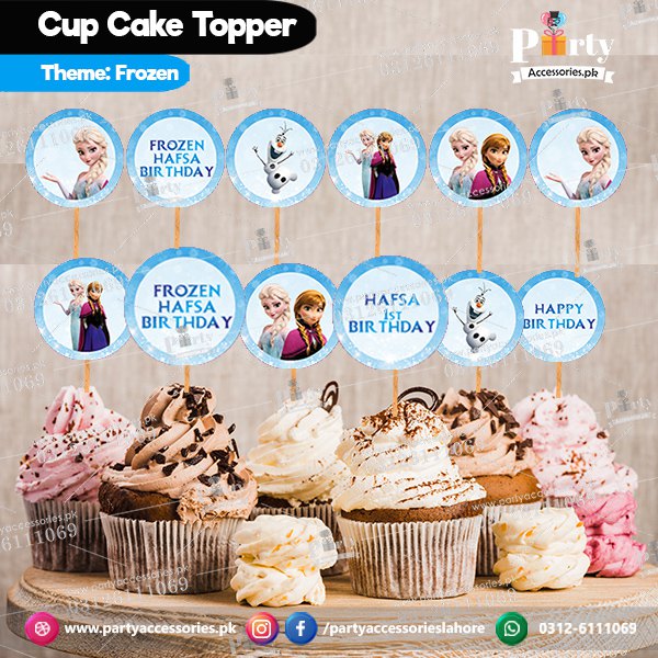 Frozen Elsa theme birthday cupcake toppers set round