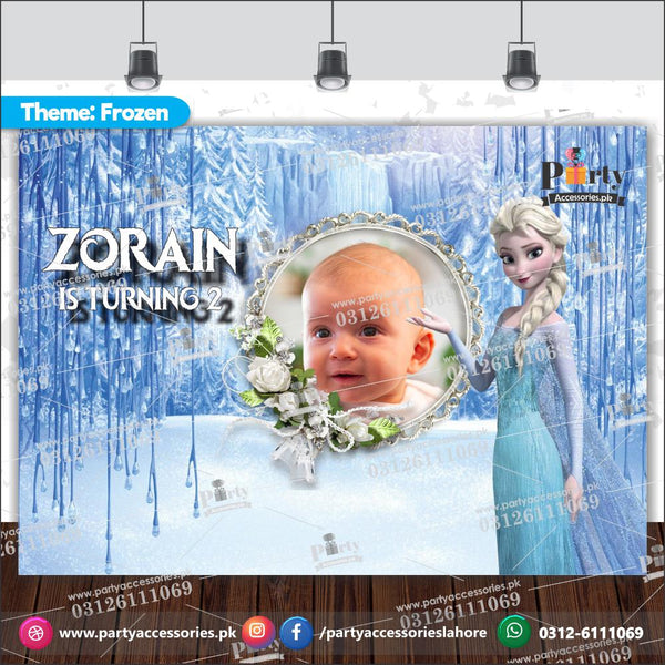 Customized Backdrop in Frozen Elsa Theme Birthday Party wall decoration ideas