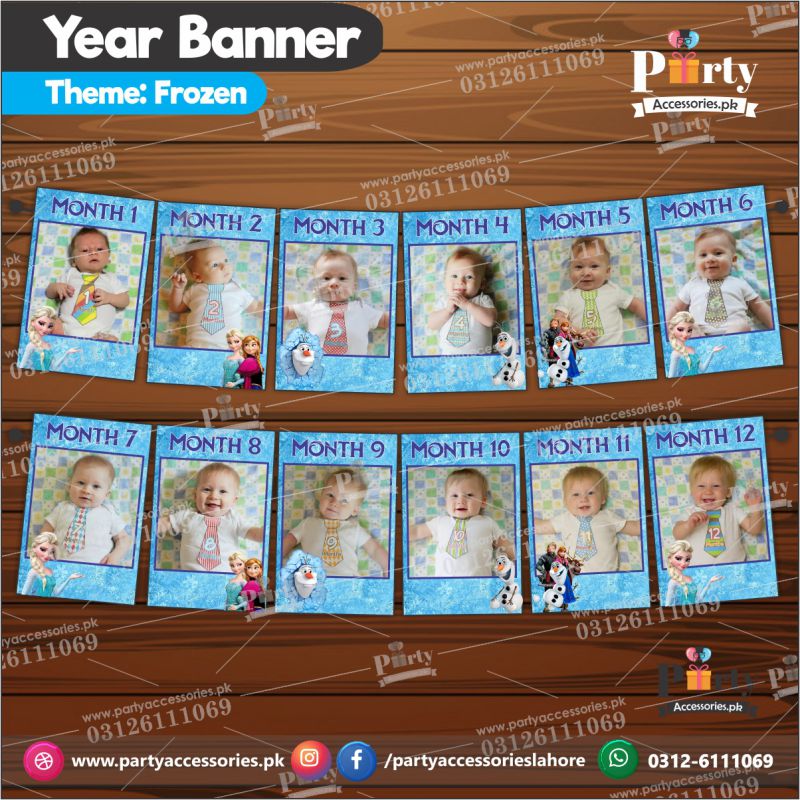 Customized Month wise year Picture banner in Frozen theme wall and table decorations