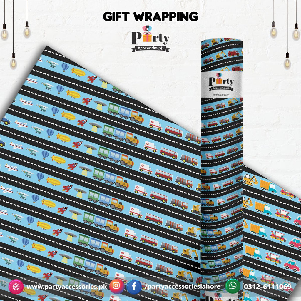 Gift wrapping sheets for Transport theme birthday party