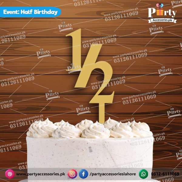 Half birthday wooden golden color cake topper