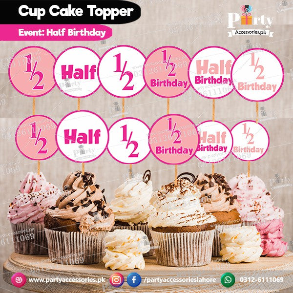 Half Birthday Cupcake toppers set for table decoration